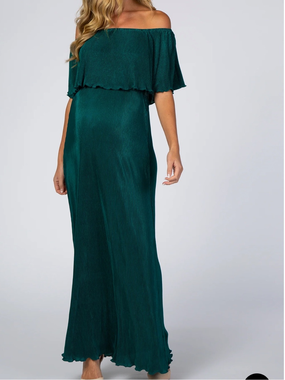 Forest Green Pleated Ruffle Off Shoulder Maternity Maxi Dress